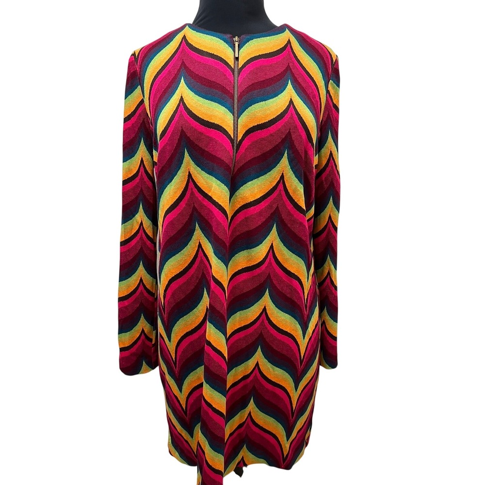Trina Turk Womens Multi Color Chevron Knit Zip Front Shift Dress L 2307325JQ1